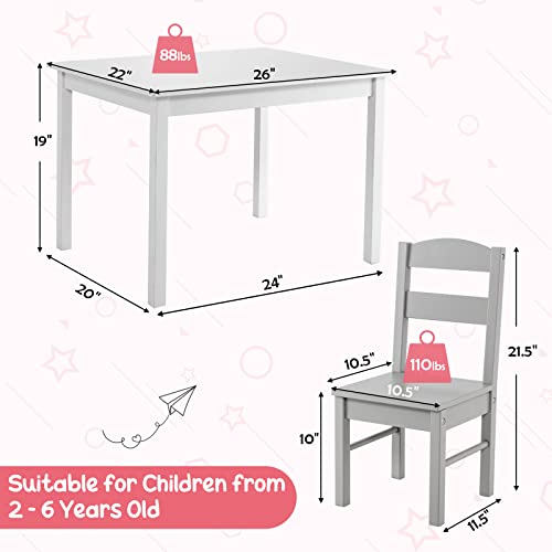 Honey Joy Kids Table And Chair Set, Wooden Toddler Table And 4 Chairs For Arts & Crafts, Snack Time, 5-Piece Children Furniture Set For Daycare, Kindergarten, Playroom, Gift For Boys Girls (Gray) #TOP6