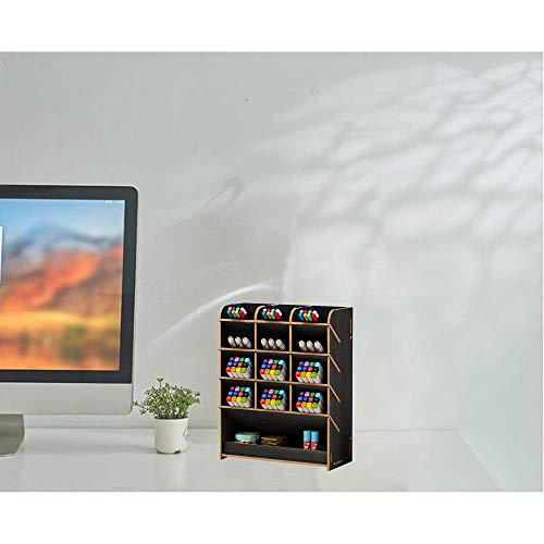 Image of Wooden Desk Organizer, Multi-Functional DIY Pen Holder Storage Box Desktop Stationary Storage Rack for Home, Office and School (Black)