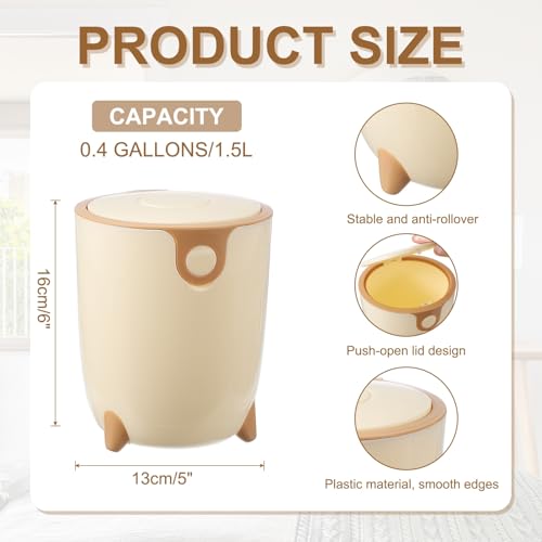Image of uxcell Mini Desktop Trash Can Press-Type Countertop Wastebasket with Lid, Plastic Trash Can for Bathroom Bedroom Dressing Table Living Room Kitchen Office (Yellow)