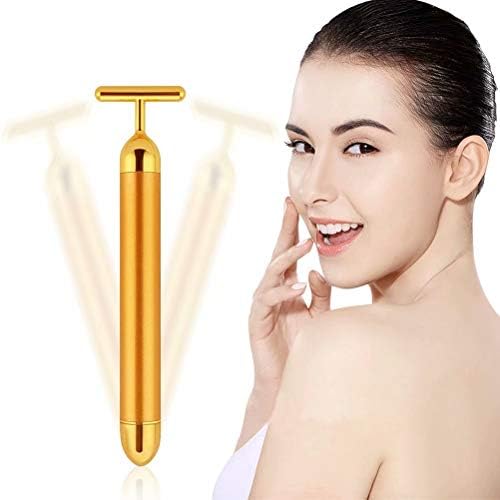 GOODYBUY Beauty Bar 24k Gold Skin Care Face Massager Roller, 2 in 1 Electric 3D Roller and T Shape Energy Beauty Bar for Face Lift and Skin Tightening