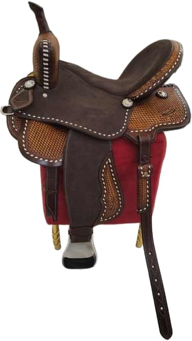 Premium Leather Horse Saddle Barrel Racing Western Wooden Tree Custom Cowboy Cowgirl Handmade Pleasure Comfort Trail Tack Equestrian Tooled Carved Saddle for Riding Size: 10-18 inch Seat, MO-15