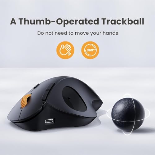 Image of ProtoArc Wireless Trackball Mouse, EM04 Ergonomic Bluetooth Rollerball Mouse Rechargeable Computer Laptop Mouse, 3 Device Connection, Compatible with PC, iPad, Mac, Windows-Black Ball