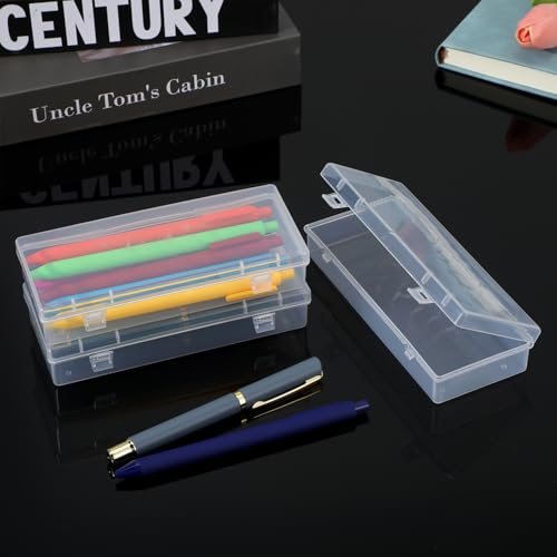 Image of Ptwola 3pcs Mini Plastic Storage Containers Box with Hinged Lid, 6.1x2.5 Inches Small Rectangle Dustproof Clear Beads Organizer Case for Collecting Craft Small Items Jewelry Business Cards Game Pieces