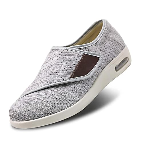 Women Extra Wide Width Diabetic Shoes Air Cushion Slip on Walking Shoes with Adjustable Strap, Breathable Mesh Outdoor Lightweight Sneakers for Plantar Fasciitis Bunions Swollen Feet Diabetic Edema, Light Gray, 9.5