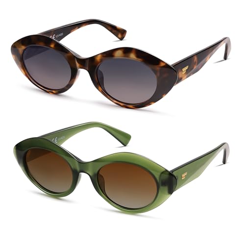 Image of VANLINKER Polarized Trendy Thick Oval Round Sunglasses for Women Retro Shades VL9825