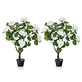 Goplus Artificial Hydrangea Tree, 2 Pack Fake Floral Plant w/11 White Flowers & Realistic Trunk in Plastic Nursery Pot, Indoor Silk Flower Tree for Home Office Living Room Housewarming Gift