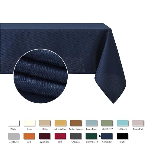 Image of maxmill Textured Rectangle Tablecloth Water Resistant Wrinkle Free Spill-Proof, Soft Jacquard Table Cloth for Banquet Parties Event Holiday Dinner, Indoor and Outdoor Use, 60 x 84 Inch, Navy Blue