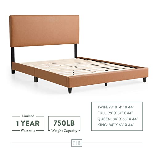 Edenbrook Platform Bed with Headboard – No Box Spring Needed – Faux Leather Upholstered Platform Bed Frame – Low Profile – Easy Assembly – Camel – Twin Size