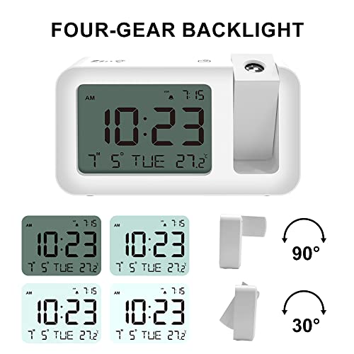 Projection Alarm Clock With 120° Rotatable Projector, 4 Level Brightness Adjustable, Ceiling Alarm Clock With Snooze, Adjustable Volumes For Bedroom, Lcd Display With Backlight Temperature 12/24H #TOP1