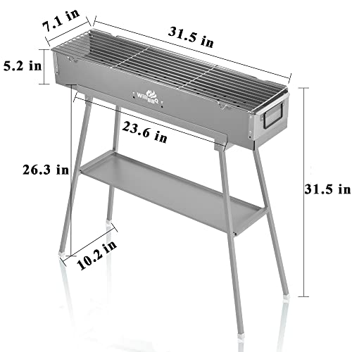Willbbq Commercial Quality Portable Charcoal Grills Multiple Size Hibachi Bbq Lamb Skewer Folded Camping Barbecue Grill For Garden Backyard Party Picnic Travel Home Outdoor Cooking Use(31.6X7.1X5.1 Inch) #TOP2