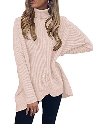 Image of ANRABESS Womens Oversized Turtleneck Batwing Long Sleeve Casual Cozy Baggy Knit Pullover Tunic Sweater 2025 Fall Outfits, Pink, Large