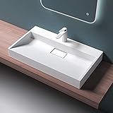 Mai & Mai Lavabo blanco mate de mármol fundido con válvula de desagüe 70x46x11cm lavabo rectangular con 1 orificio para grifo lavabo sobre encimera lavabo Colgante Col19