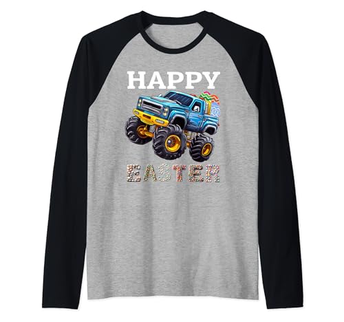Happy Easter Monster Truck Huevos de Pascua Niños Niñas Camiseta Manga Raglan