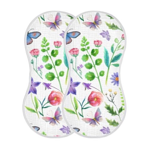 Floral Butterfiles White Burp Cloths for Babies Burp Rag Cotton Spit Up Rag for Babies Newborn
