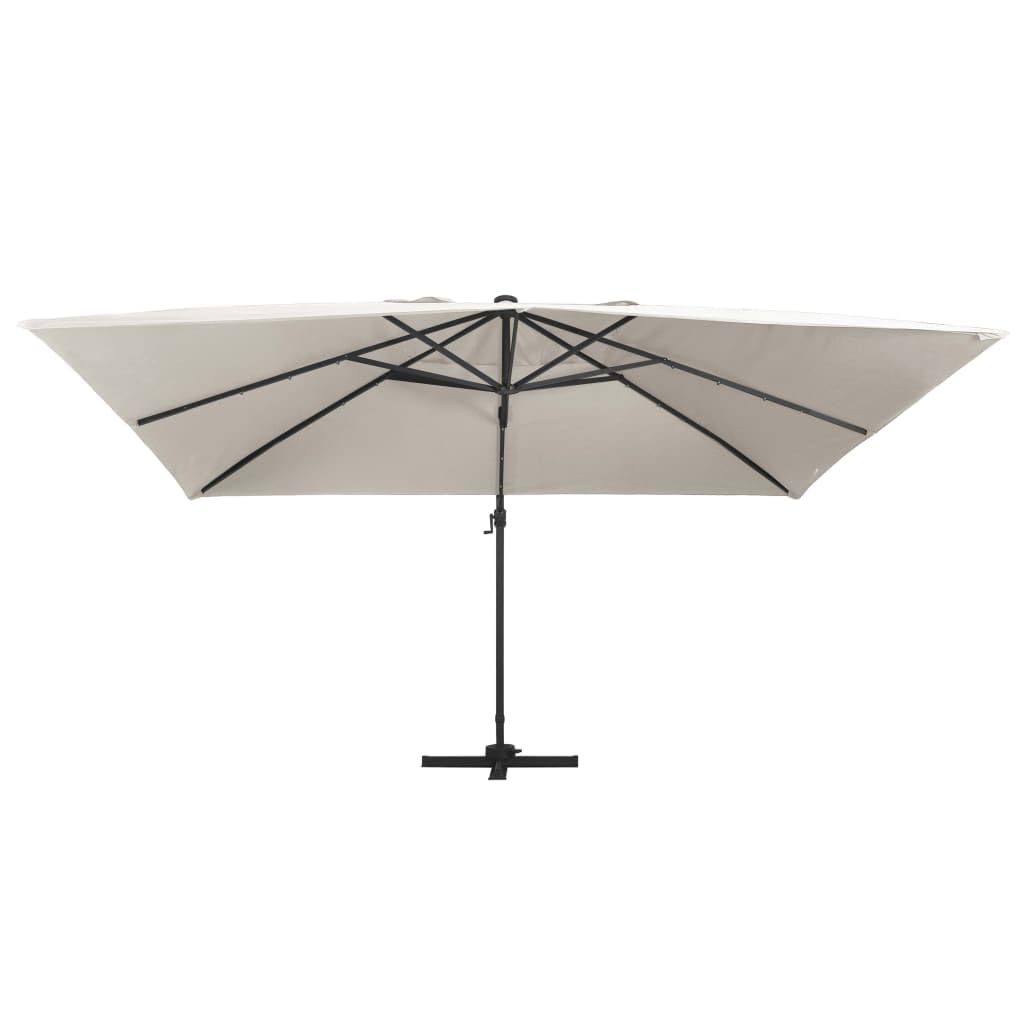 Homgoday Sombrilla voladiza Luces LED y Poste Aluminio Arena 4x3 m Sombrilla de Jardín,Protección UV Sombrilla Jardín Grande Orientable Jardín Parasol Balcón