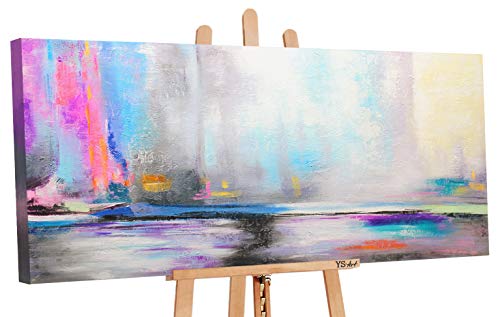 YS Оfrecer hasta 01.03 Art | Cuadro Pintado a Mano Aurora Boreal | Cuadro Moderno acrilico | 115x50 cm | Lienzo Pintado a Mano | Cuadros Dormitories | único | Azul