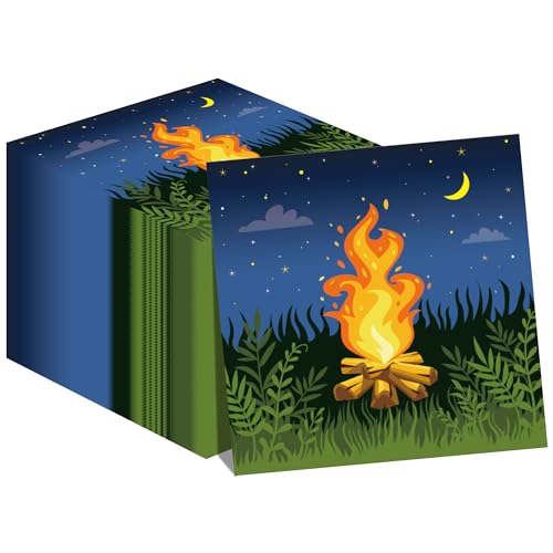 40Pcs Camping Adventure Party Napkins - 6.5x6.5 Inch Disposable Camping Luncheon Napkins, Hiking Theme Party Set with Campfires Adventure Elements for Birthday Parties,Wilderness Supplies,Baby Showers