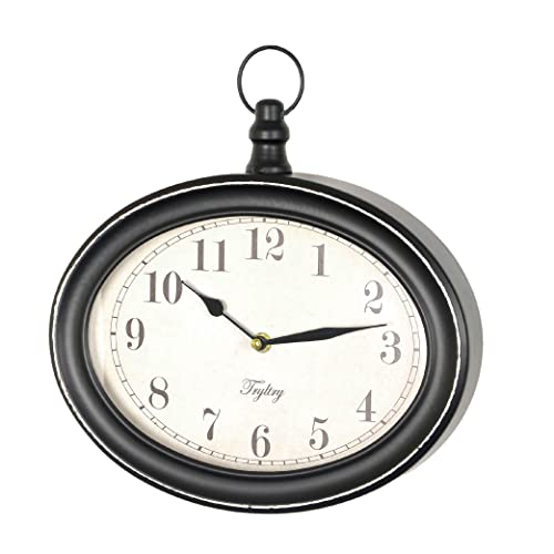 Tryltry Black Oval Retro Wall Clock, Rustic Vintage Style, Antique Old Fashioned Design, Battery Operated Silent Decor Wall Clocks For Kitchen,Farmhouse,Office, Black Oval #TOP3