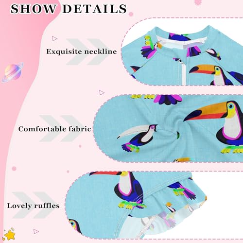 Parrot Bird Girls Long Sleeve Rashguard Swimsuit UV Protection One-Piece Swimwear Bathing Suit B04048474