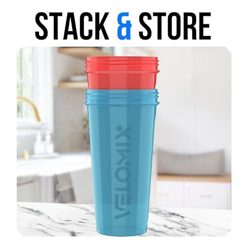 Image of VELOMIX -2 Pack- 28 oz Protein Shaker Bottles for Protein Mixes - 2x Wire Whisk | Leak Proof Shaker Cups for Protein Shakes and Pre Workout | Protein Shaker Bottle Pack (Blue /Pink)