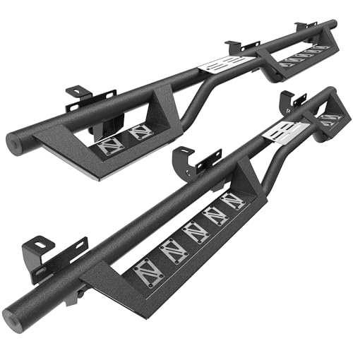 Image of WHALEMOTOR Running Boards Side Steps Crew Cab Compatible with 2007-2018 Jeep Wrangler JK JKU Unlimited 4 Doors, 6 Inches Bolt-on Drop Side Steps Rails, Powder Coated Black and Painted Silver