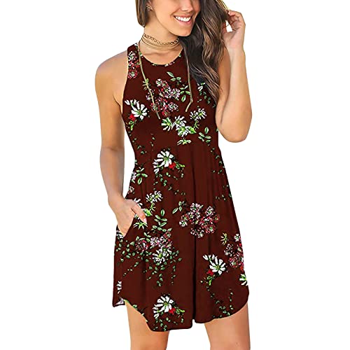 Robe d'été décontractée femme avec poches col en U pour plage et vacances