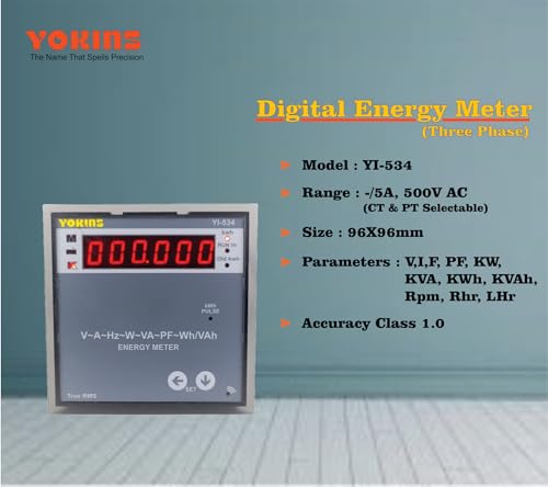 Image of YOKINS YI-534, Digital Three Phase multifunction Energy(kWh) meter, AC 5A CT Selectable, and 500V PT Selectable, 96x96sqmm