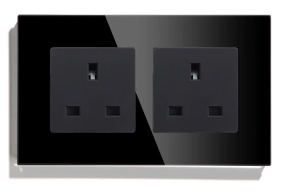 Eazyliv Smart Solutions Tuya SmatLife WiFi Wall Socket UK Outlet Glass Panel Remote Control Works with Amazon Alexa/Google Home (Black, Double Socket)