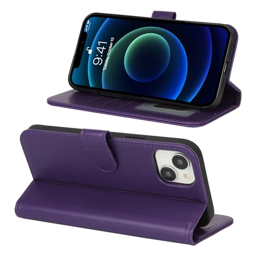 Image of for iPhone 13 Mini Case Wallet with Card Holder,for iPhone 13 Mini Wallet Case for Women Men,PU Leather Shockproof Magnetic Buckle Stand Flip Phone Case-Purple