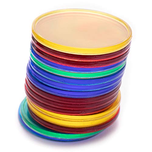 100 Jumbo Bingo Chips - 1.25” Clear Multicolored Plastic Tokens In Bulk - Colorful Translucent Counter Markers For Game Cards - Gaming Supplies, Accessories, & Manipulatives Resource #TOP2