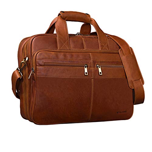 STILORD 'Alexander' Borsa da lavoro in pelle uomo donna Grande borsa porta documenti e PC Ventiquattrore da ufficio Cartella per la scuola borsa a tracolla, Colore:cognac-marrone