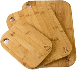 Oliver's Kitchen ® 3 x Set of Wooden Chopping Boards - Different Sizes for Every Occasion - Beautifully Designed, Durable & Hard Wearing - 100% Natural Organic Bamboo Cutting Boards - Easy to Clean