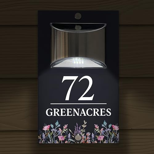 Custom Signs Solar Illuminated Modern Anthracite Grey House Number Sign 24cm x 14.5cm Meadow Field Design
