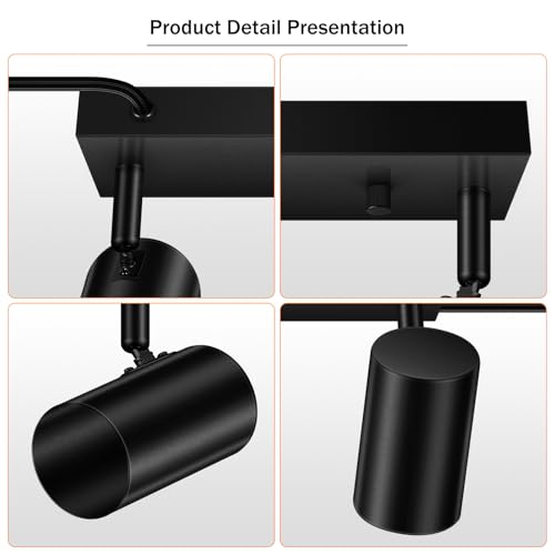 AUQUEE 2 Light Track Lighting Kit,Black 2 Way Modern Plug in Ceiling Spotlight,Industrial LED Wall Light for Kitchen Cabinet Gallery Bar Hallway Living Room,Rocker Switch,15 Foot Cord(No Bulb)