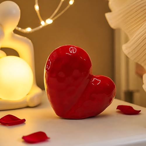 Image of Xtore Romantic Heart-Shaped Ceramic Showpiece for Home Decor | Artistic Tabletop Accent for Living Room, Bedroom & Gifting (Red, Pack of 1)