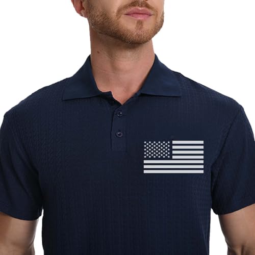 Camisetas polo cortas de algodón para hombre H HYFOL, con tejido texturizado, diseño patriótico estadounidense y estiramiento, para golf y uso casual miniatura 5