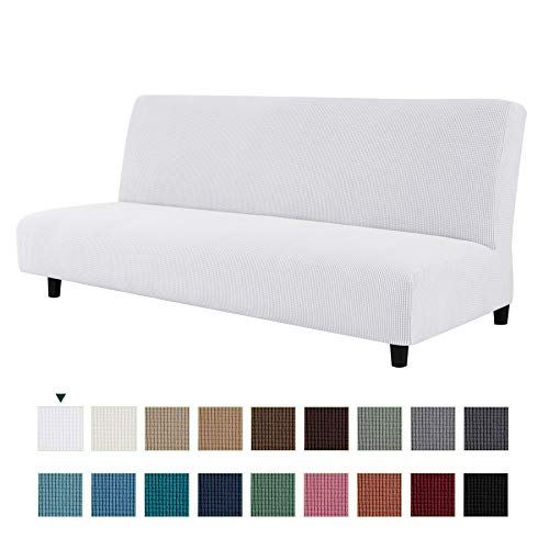 CHUN YI Funda de Sofá sin Brazo Cubierta de Sofá Cama Elástica Plegable sin Reposabrazos, Protector para Futón Couch Bench de 3 Plazas (Blanco)