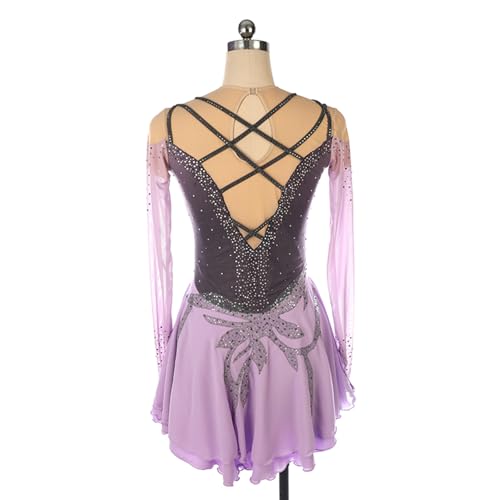 DIJITOO Vestido de patinação artística, fantasia de desempenho de competição com tiras cruzadas de s