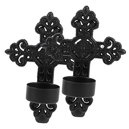 RORPOIR 2pcs Black Candle Wall Mounted Holder Black Wedding Decor Cross Tealight Holder Candle Display Holder Metal Tealight Holders Wall Candle Stand Chic Wall Mount Candlestick Wall Lamp