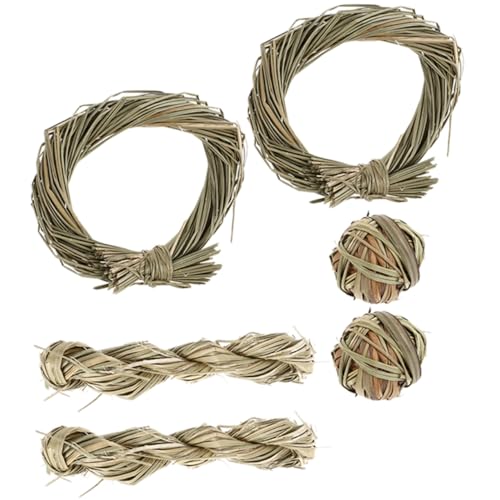 Abaodam 6個 小動物用点天然草編み噛むおもちゃ うさぎ ハムスター モルモット適応 歯の健康促進 ストレス解消 耐久性