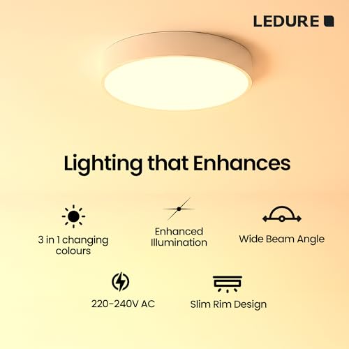 Image of LEDURE 15W Moon Plus Surface 3 in 1 LED Ceiling Light | Round Surface Mount Downlight | Warm, Natural & Cool White | Energy Efficient Indoor Outdoor Lamp | Pack of 2