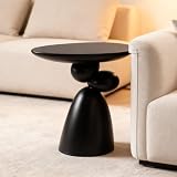 Lucky Stone Oval Coffee Table, Minimalist Fiberglass Tea Table with Sculptural Base, Scandinavian Modern Low Coffee Table for Living Room, Cozy Apartment & Studio, Black 20.1"