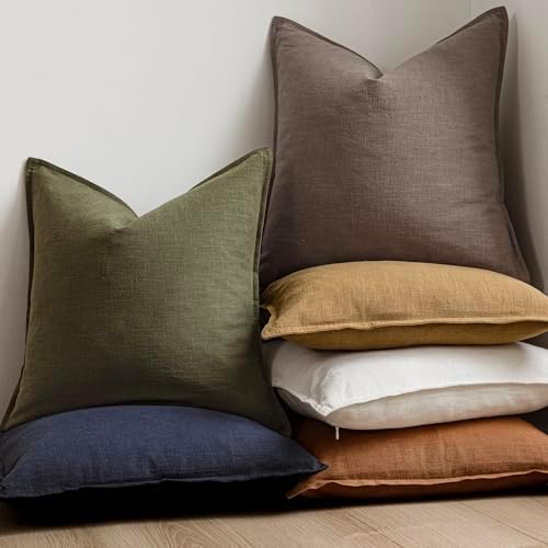 Foindtower Decorative Cushion Covers, Pack of 2, Plain Colour, Soft Linen, European Design, Neutral and Rustic, for Chair, Sofa, Bedroom, Living Room, Home Decor