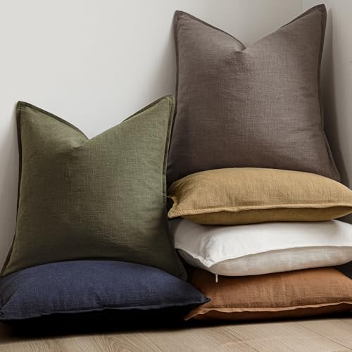 Foindtower Decorative Cushion Covers, Pack of 2, Plain Colour, Soft Linen, European Design, Neutral and Rustic, for Chair, Sofa, Bedroom, Living Room, Home Decor