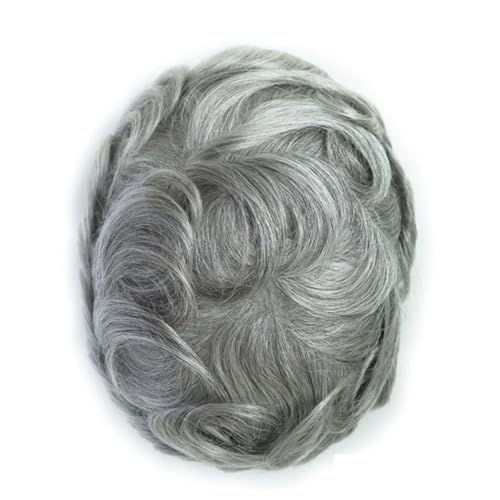 Prothèse capillaire hommes en cheveux indiens gris blanc 7x9