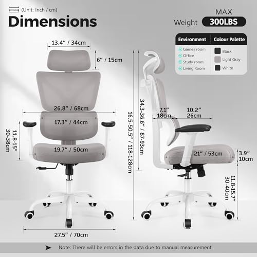 Image of Ergonomic Office Chair High Back Desk Chair with Lumbar Support, Breathable Mesh Computer Chair with Adjustable Armrests Height, Reclining Swivel Big and Tall Gaming Chair for Home Office(Gray)
