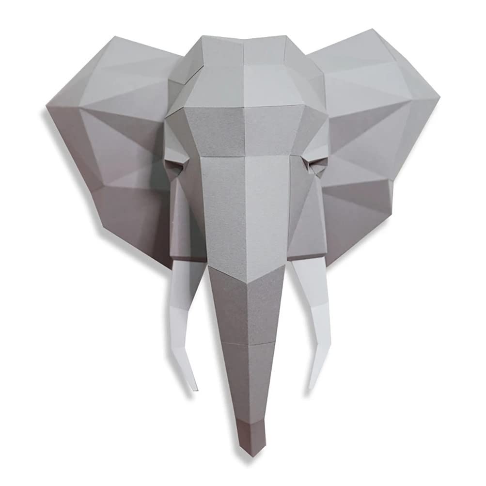 PRDECE Creativity Elephant Animal Paper Model Wall Decor 3D Decoration Head, Geometric Paper Craft Origami, not a Finished Model (White)
