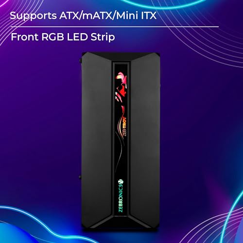 Image of ZEBRONICS Troy Mid-Tower Premium Gaming Cabinet ATX /MicroATX /MINI ITX,1x 120mm Rear Fan, Halo Glow Ring RGB Fans,RGB LED Modes,Tempered Glass Side Panel, USB 3.0,Magnetic Dust Filter