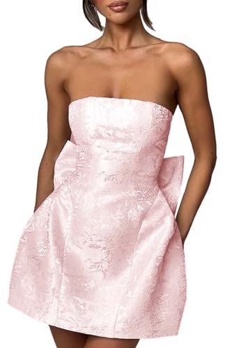 Short Satin Jacquard Homecoming Dresses with Bow Teens High Waist A Line Mini Cocktail Dress for Women 2025