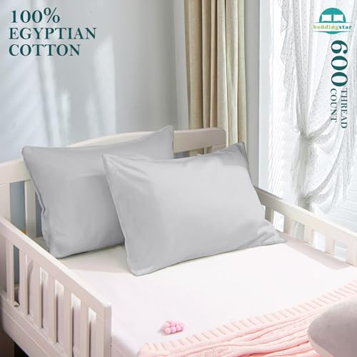 Youth Pillowcase 16" x 22" Size Set of 2 Kids Travel Pillow Case Cover with Zipper Closure 600 Thread Count 100% Egyptian Cotton Soft & Skin Friendly Youth Toddler Pillowcase 16x22, Silver Grey by beddingstar - Image 2